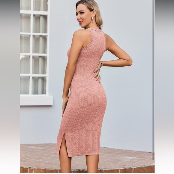 Ekouaer Maternity Dress Rib Knit Side Slit Stretchy Bodycon Pregnancy Dress - Picture 5 of 5